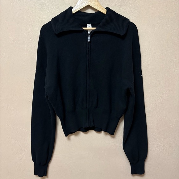 ALO Scholar Knit Cropped Full Zip Jacket Black Size Large - Picture 7 of 15
